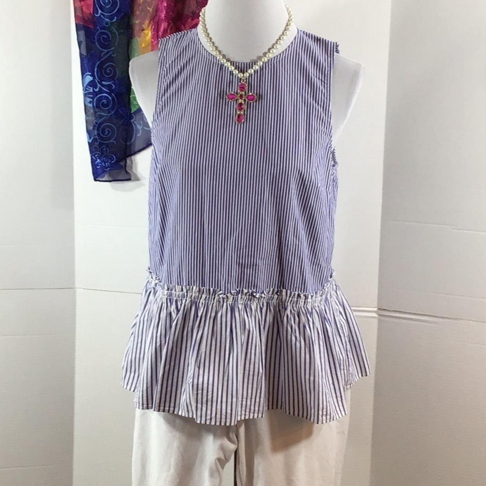 J. Crew mixed stripe sleeveless ruffle top S